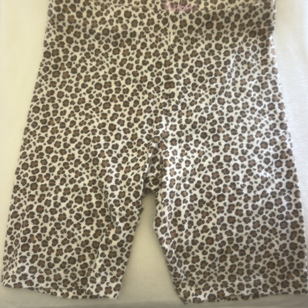 EUC Mini Boden black & tan leopard animal print 92% cotton bike shorts 8-9Y
